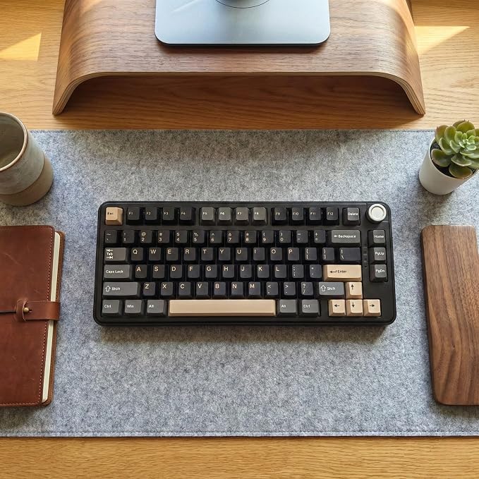 126 Keys PBT Double Shot Keycaps, Beige Black Retro Keycap Set, Cherry Profile Minimalist Grey Style, for Mechanical Keyboard 60% 65% 75% 100% Cherry MX Switches