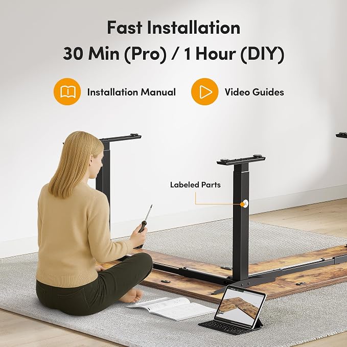 CubiCubi L Shaped Standing Desk 63 x 55 Inch Adjustable Height, Electric Corner Desk, Sit Stand Home Office Desk with Splice Board, Rustic Brown