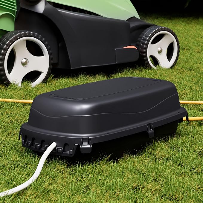 D-Line Outdoor Weatherproof Electrical Cable Box, IP54 Rated for Safe Outdoor Use, Power Strip Enclosure, Plug Protector, Garden Extension Cord Cover - 11.4in (L) x 4.92in (W) x 4.33in (H) - Black