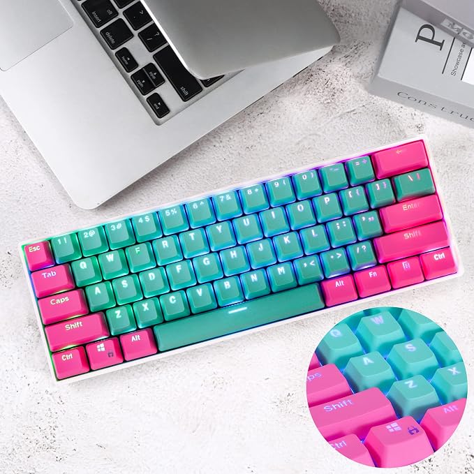 Guffercty kred PBT Keycaps 60 Percent with 6.25U Spacebar OEM Profile for Cherry MX Switch Mechanical Gaming Keyboard (Miami-V2)