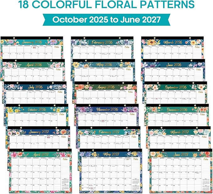 3 Pack of Desk Calendar 2026-2027, 21-Month Calendar Runs Unitl June 2027, Large 17" x 12" Monthly Desktop & Wall Calendar for Home & Office - Floral