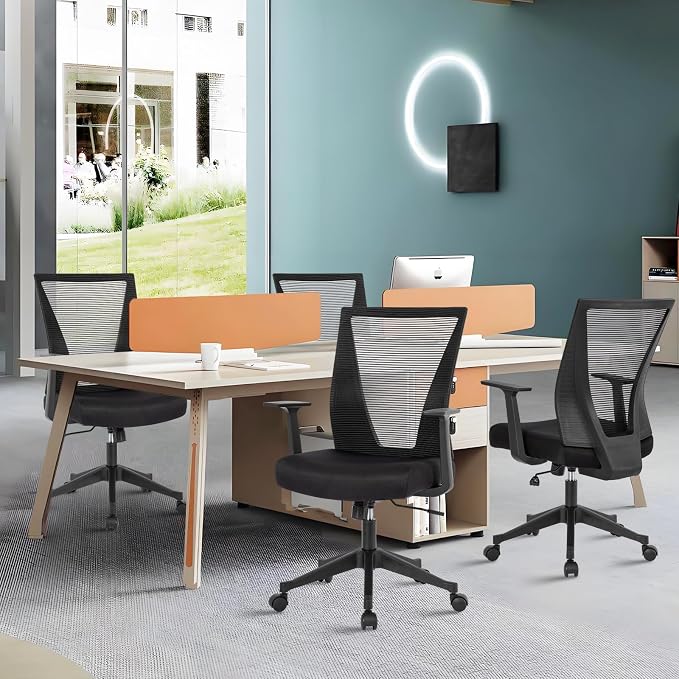CLATINA Big and Tall Office Chair, Heavy Duty Ergonomic Mesh Computer Desk Chair with Armrests, Adjustable Height Rolling Swivel Mid Back Executive Task Chairs for Home Office Conference, Black, 6PK