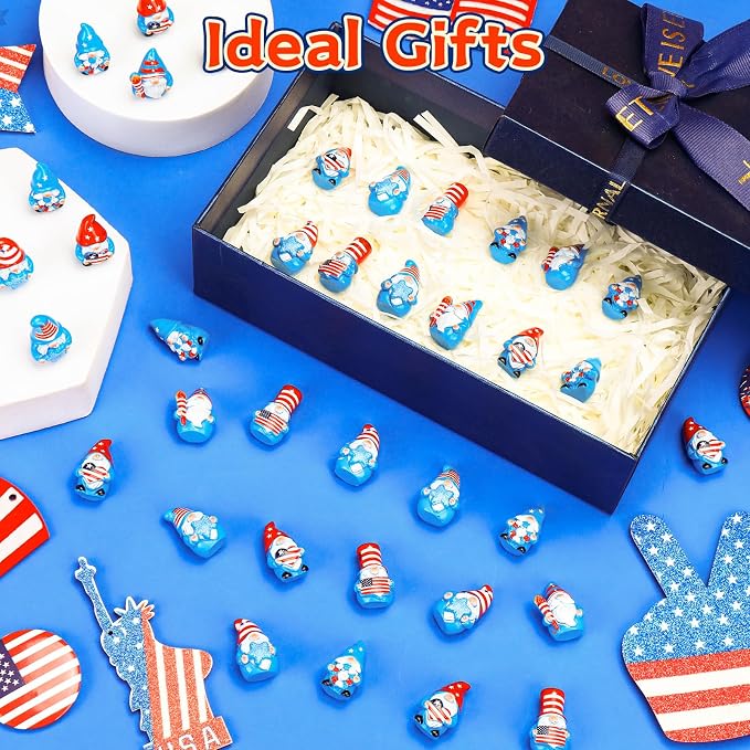 60 Pcs Patriotic Mini Resin Gnomes 6 Style 4th of July Tiny Gnomes Figures to Hide Independence Day Miniature Decor for DIY Craft Projects Party Favors and Desk Decor