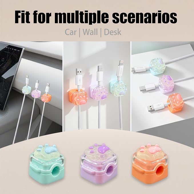 3Pack Magnetic Cable Clips for Nightstand, Adhesive Night-Glowing Cord Holder Organizer for Office Home Desk Wall Car (Cat)