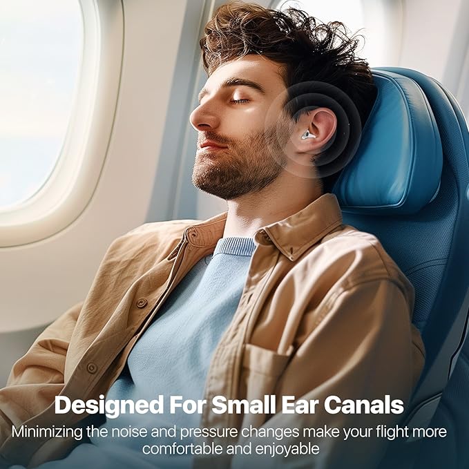 Ear Plugs for Airplane Pressure Relief & Prevent Ear Pain - Flying Travel Essentials - Comfortable Reusable Plane Earplugs for Adult/Kids 12+ with Small Ear-canals, 25dB Noise Reduction