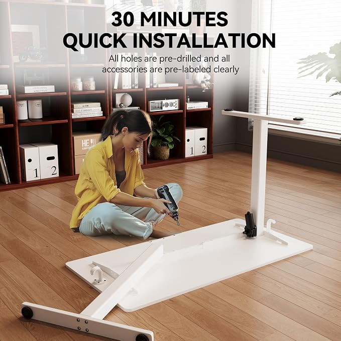 Large Electric Standing Desk,55x24 Inches Adjustable Height Stand up Desk, Sit Stand Home Office Desk, 3 Preset Heights,Equipped with Hooks,Ergonomic Computer Desk Workstation,White