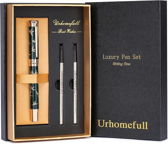 24K Gold Planting Rollerball Pens Smooth Writing Pen Set fro Men Women Fancy Green Roller Ball Pen Boss Colleagues Luxury Pens Gifts for Graduation Birthday Christmas