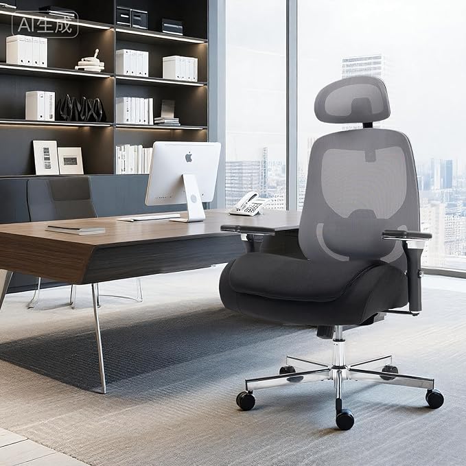 Big and Tall Office Chair 750lbs, Heavy Duty Ergonomic Mesh Desk Chair, 500+lbs Capacity, Extra Wide Seat, High Back Executive Computer Chair for Heavy People, Black & Grey