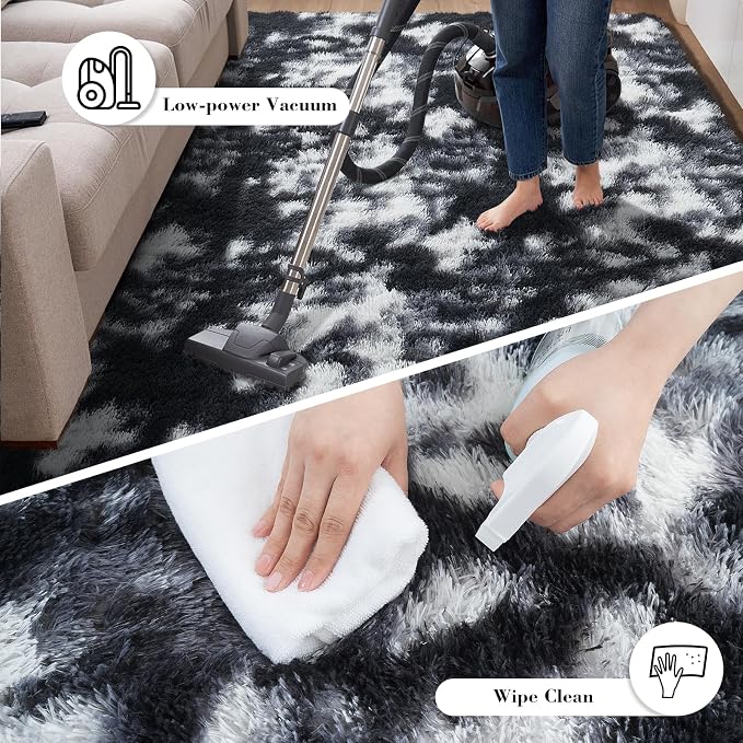 yongyangjuxin Fluffy Rug Shag Area Rug, Mottling Black 8x10 Area Rugs for Living Room, Large Shag Area Rugs for Bedroom Room Home Decor, Upgrade Anti-Skid Rectangular Fuzzy Rugs
