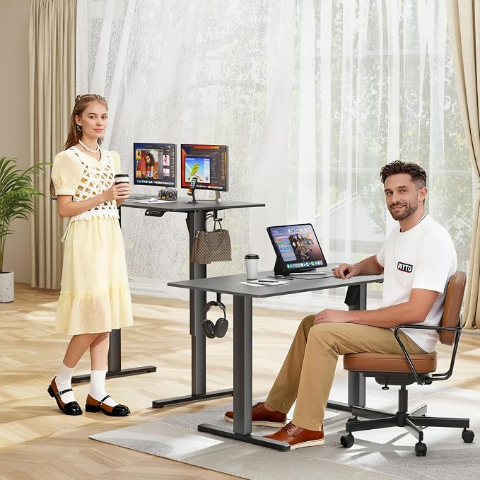 Furmax Electric Standing Desk, 40 x 24 Inches Sit Stand up Desk, Sit Stand Height Adjustable Home Office Desk with 4 Height Position Memory (Black, 40)