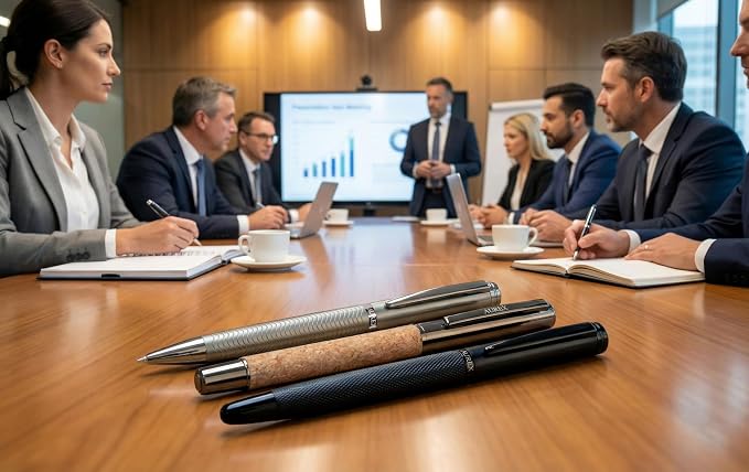 AUREX Luxury Dark Ballpoint Pen โ Metal Retractable Pen with Twist Mechanism, Wave Body Design, Gift Box & Blue + Black Ink โ Professional Writing Instrument