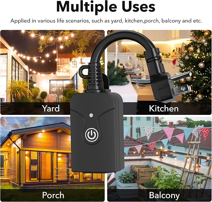 Outdoor Smart WiFi Plug, HBN Heavy Duty Wi-Fi Timer with One Grounded Outlet, Wireless Remote Control by App Compatible with Alexa and Google Home Assistant 2.4 GHz Network only, ETL Listed (2 Pack)