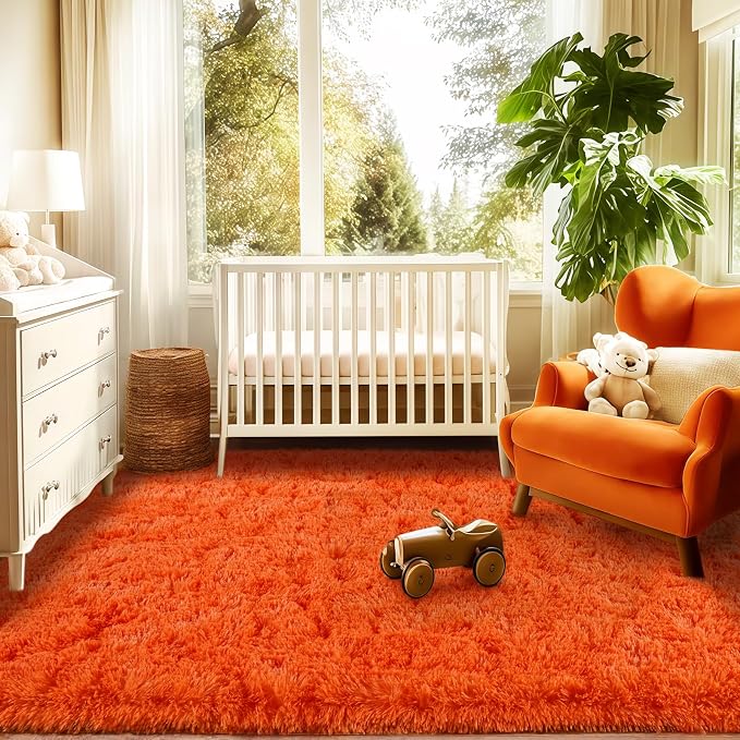 2x3 Small Rugs for Bedroom, Soft Fluffy Shaggy Bedside Area Rugs for Living Room, Indoor Floor Carpet for Kids Girls and Boys, Nursery Rooms, Home Decor Aesthetic, Orange