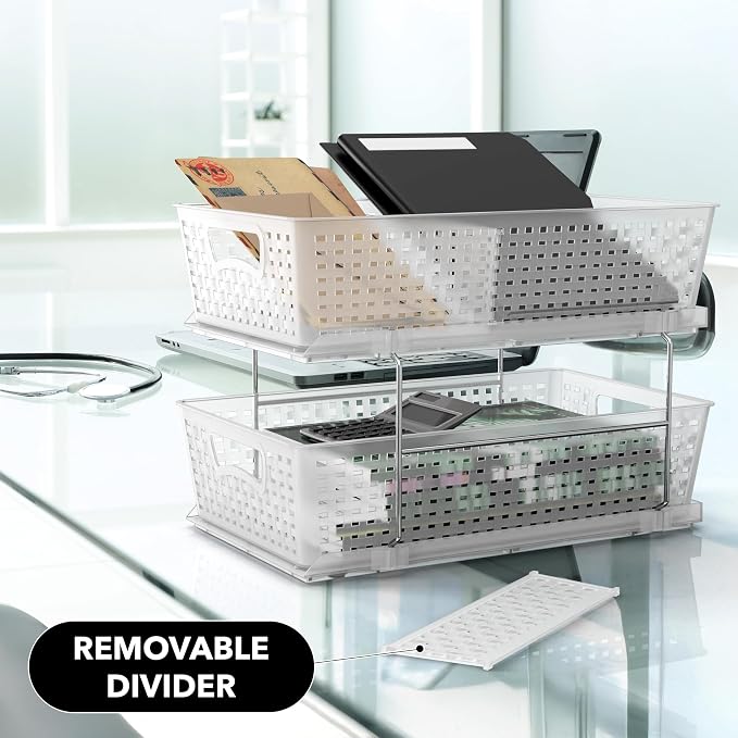 Simple Houseware 2 Tier Pull-Out Sliding Drawer Under Sink Storage, Clear | Great for Kitchen Bathroom Tray Shelf Organizer