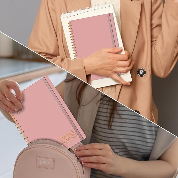 Daily Planner with Hourly Schedules - Undated To Do List Notebook, Spiral Bound, 5.5" x 8.5", Manage Your Tasks and Appointments, The Perfect Office Supplies for Women - Pink