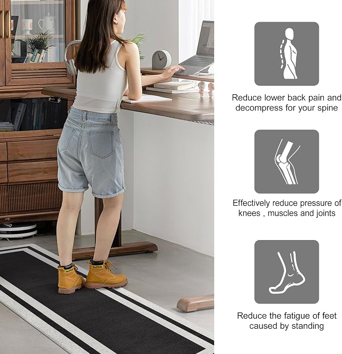 Anti Fatigue Kitchen Floor Mat Cushioned Non-Skid Waterproof Floor Mat Ergonomic Comfort Foam Standing Rugs for Floor for Kitchen, Floor, Office, Sink, Laundry Black 17.3 Inch x 59 Inch
