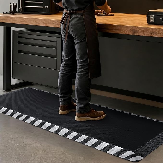 FEATOL Anti Fatigue Mat Industrial, Ergonomic Standing Floor Mat for Work for Stand, Safety Support for Leg & Back Pain(White Border,20" x 48",1PC)