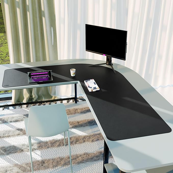 Vyaaa (59"+70.8") x 23.6" L Shaped Leather Desk Pad (Black), Dual-Sided Reversible PU Leather Desk Mat, Extra Large Mouse Pad, Compatible with L Shape Computer Desk for Home or Office