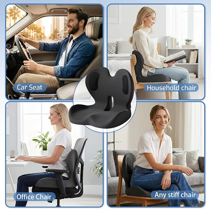 Seat Cushion,Memory Foam Chair Cushion for Office and Car,Ergonomic Coccyx Seat Cushion for Tailbone,Sciatic Nerve,Lower Back Pressure Relief,Lumbar Support Pilow for Office,Car,Truck,Desk Chair