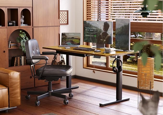 Claiks Electric Standing Desk with Drawers, 55x24 Inch Rustic Brown | Sturdy steel frame, supports up to 176 Lbs, waterproof desktop with wire holes, Quiet