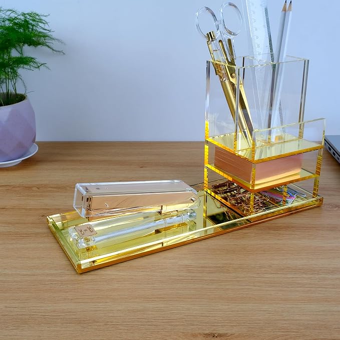 Acrylic Stapler,Clear and Gold-Tone Hardware, Beautiful Desk Accessory for Office Home or School,Takes Standard 24/6 or 26/6 Staples