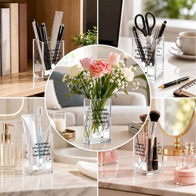 Funny Acrylic Pen Holder Cup, “Be the One That Sparkles” Desk Decor, Cute Pencil Holder Organizer, Coworker Gift, Office Desk Accessories