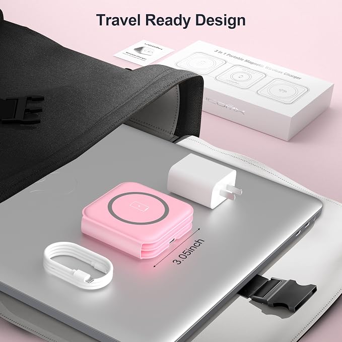 3 in 1 Charging Station for Multple Devices,Foldable 3 in 1 Wireless Charger for Travel,Nano Wireless Charging Station for iPhone16 15 14 13 12 Pro Max/Watch 10 9 8 7 6 5 4 3 Ultra/AirPod Pro