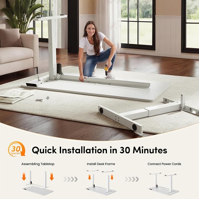 CubiCubi Electric Standing Desk 40 x 24 Inch, Height Adjustable Sit Stand Desk with Memory Presets, Splice Desktop Computer Desk for Home Office, White Frame/White Top