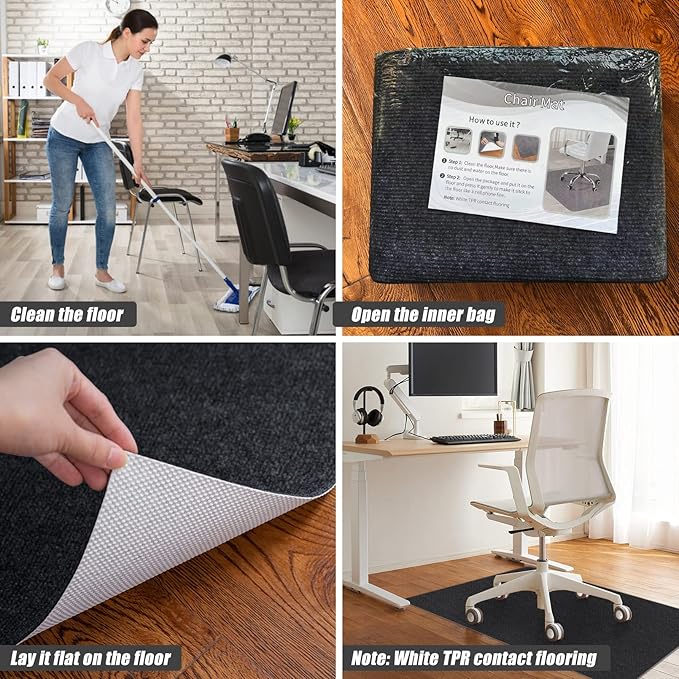 Sycoodeal Office Chair Mat for Hardwood Floor,Office Computer Gaming Chair Mat for Tile Floor,Large Floor Protector Rug,Anti-Slip,Easy to Clean,Black(40"x55")