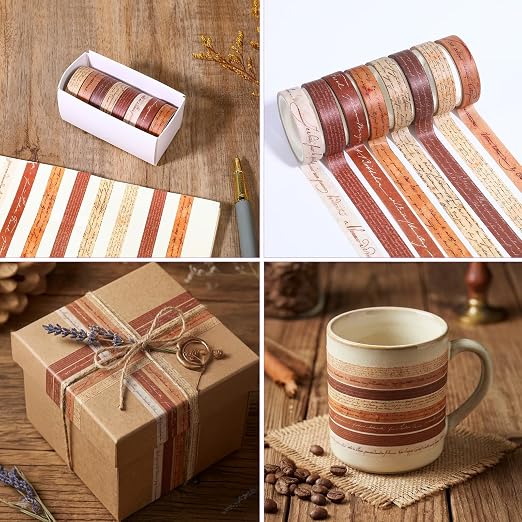 8 Rolls Arts Adhesive Tapes,Washi Tape Charming Vintage Washi Tape Set Thin Retro Decorative Masking Tapes for Journals Scrapbooking DIY Crafts Planners Gift Wrapping