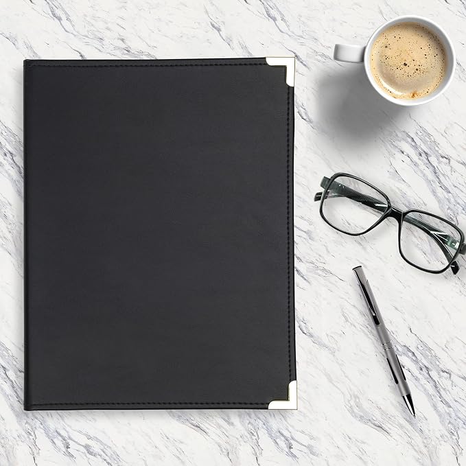 Samsill Classic Collection Business Portfolio - Executive Padfolio for Resume & Document Organizer - 8.5 by 11-Inch Legal Pad, Faux Leather with Brass Corners (Black)