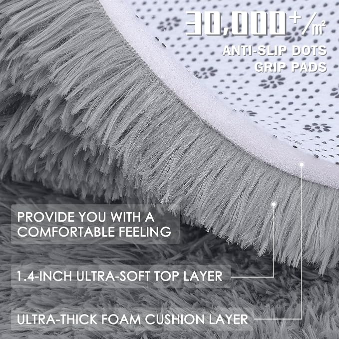 OLANLY 6x6 Area Rugs for Living Room Bedroom, Machine Washable Soft Fluffy Shaggy Bedside Rug, Indoor Floor Carpet for Kids Girls and Boys, Dorms, Nursery Rooms, Home Decor Aesthetic, Light Grey