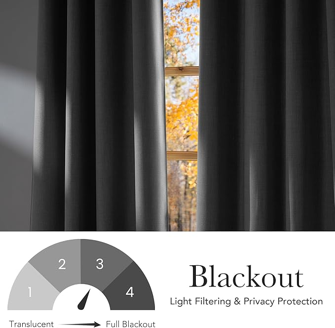 NICETOWN Light Grey Faux Linen Room Darkening Rod Pocket Curtains 63 inch Length, W42 x L63, Light Blocking Thermal Insulated Noise Reducing Drapes for Bedroom Living Room Farmhouse Decor, 2 Panels