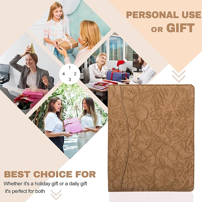 AZXCG Embossed Padfolio Portfolio Binder,Interview Resume Folder with Business Card Holder,Portfolio Folder with Document Organizer,A4 Legal Pad Holder for Men &Women