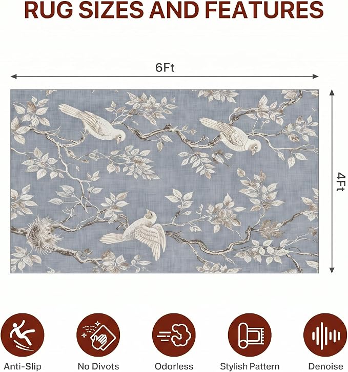 48"x72" Office Chair Mat for Hardwood Tile Floor, Under Desk Carpet Protector for Rolling Computer Chair Mat, Machine Washable Area Rug, Anti-Slip 1/5" Thick Low Pile Thin Vinyl Floor Mat, Dusty Blue