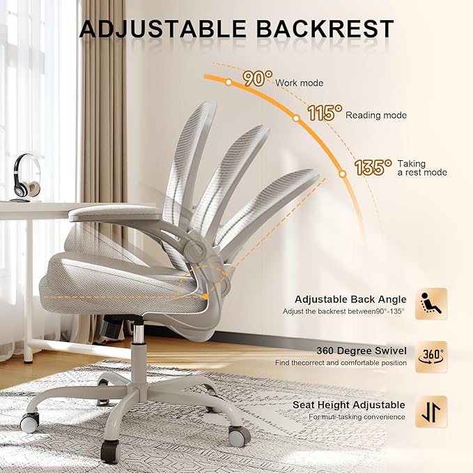 Synorla Office Chair, Ergonomic Desk Chairs 330LBS Capacity High Back Mesh Computer Chair with Flip-up Armrests, Comfy Work Chair with Adjustable Lumbar Support
