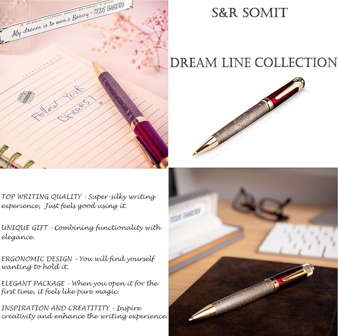 S&R Somit® Fancy Pen For Men and Women With Gift Box - Valuable Luxury Pen for Business and Office, Executive Gift for Family & Friends - Special Engraving & Led Decorative Box (RED GOLD)