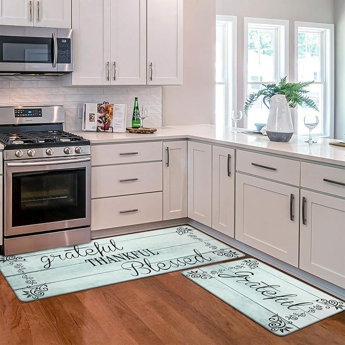 HEBE Anti Fatigue Kitchen Mat Set of 2, Cushioned Kitchen Mats for Floor | Non Slip Waterproof Kitchen Rug and Runner Set, Farmhouse PVC Foam Comfort Mat Floor Carpet for Sink, Standing Desk, Laundry