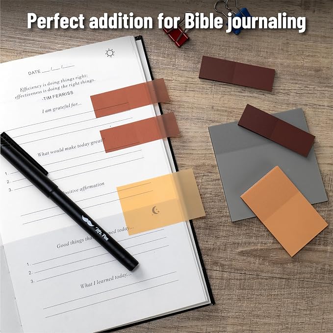 Mr. Pen- Transparent Sticky Notes with Pen, 200 Sheets, Earthy Tones, Bible Sticky Notes for Books