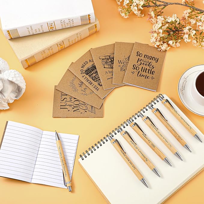 Supervitae 48 Set Book Lover Gift Book Club Reading Journal Inspirational Bookish Notebook with Motivational Bamboo Pens Librarian Appreciation Gift for Women Bookworm Teacher Student Office Writers