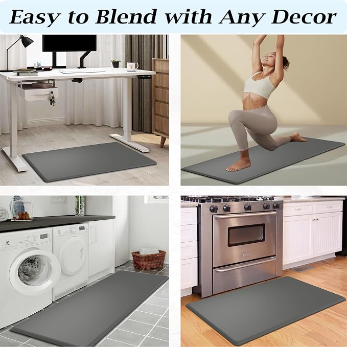 Artnice Kitchen Floor Mats Cushioned Anti Fatigue Mat, Waterproof Standing Desk Mat, 0.75" Heavy Duty Non-Slip Kitchen Rugs for Sink, Work Station, Office(17.3" x 28",Grey)