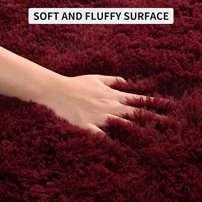 Tepook Fluffy Burgundy Rugs for Living Room, 4x6 Dark Red Area Rug for Bedroom, Soft Shaggy Plush Floor Carpet for Kids Girls Boys Room, Indoor Non Slip and Washable Carpets for Nursery Home Decor