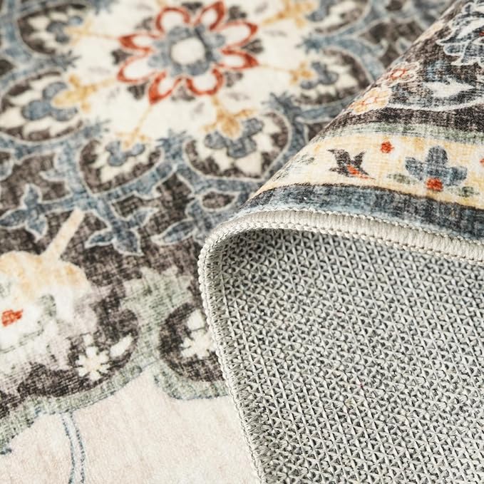 TOPRUUG Washable Oriental Area Rug - 5x8 Rugs for Living Room Soft Carpet for Bedroom Waterproof Floral Distressed Indoor Stain Resistant Non-Shedding Floor Carpets (Blue, 5x8)