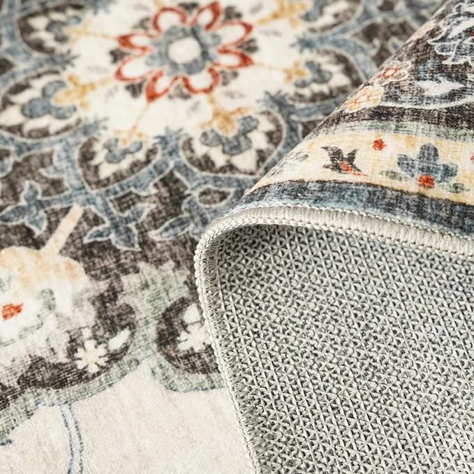 TOPRUUG Washable Oriental Area Rug - 9x12 Rugs for Living Room Soft Carpet for Bedroom Waterproof Floral Distressed Indoor Stain Resistant Non-Shedding Floor Carpets (Blue, 9x12)