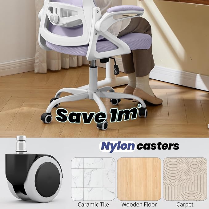 Executive Office Chair with Adjustable Lumbar Support Flip-Up Arms,Lavender | Desk Chair Breathable Mesh Comfy Computer Chairs with Flip-up Armrests Executive Task Chair for Adults Home Office,400lbs