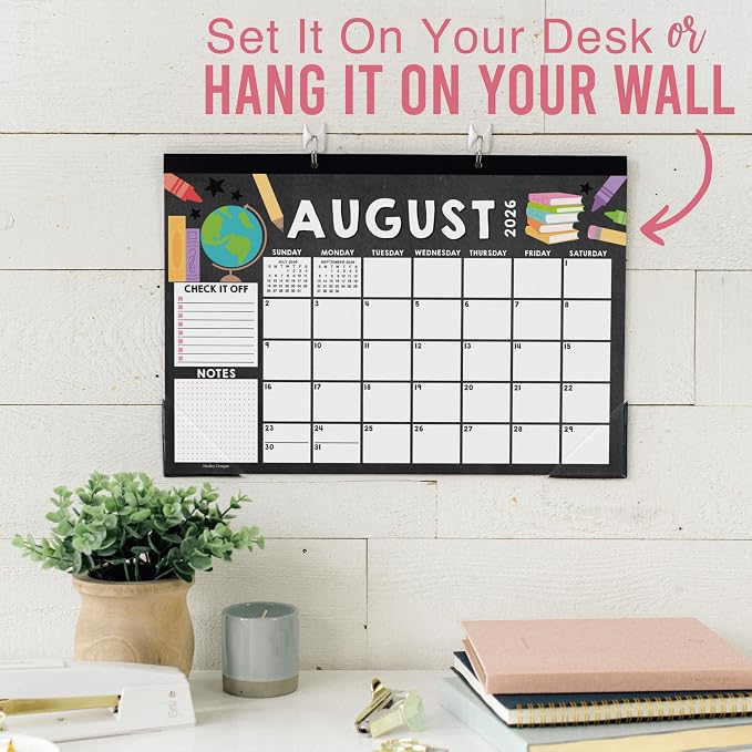 Hadley Designs Large Teacher Desk Calendar 2026-2027 - Desktop Calendar 2026, 18-Month Desk Calendars for Home, Office & Classroom, Cute Classroom Must Haves, Back to School Teacher Gifts