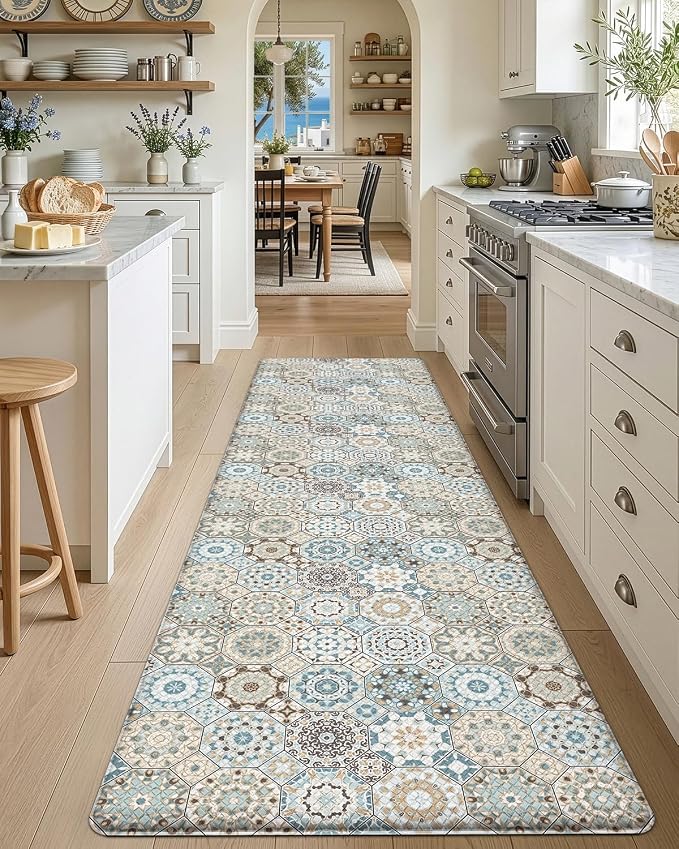 DEXI Anti Fatigue Kitchen Mats for Floor, 23x86, Cushioned Standing Padded Mat Waterproof, Comfort Runner Rug for Laundry Room Office, Light Green