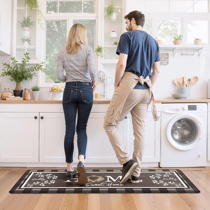 Kitchen Rugs, 2 PCS Kitchen Mats for Floor, Cushioned Non-Slip Anti Fatigue Mats for Kitchen Floor, Kitchen Runner for Standing Desk, Office, Laundry(17.3’’x 30’’+ 17.3’’x 47.2’’, Brown)