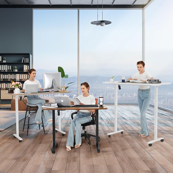 Electric Standing Desk, 48x24in Adjustable Height Computer Desk with Wheels, Sit-Stand Desk with Charging Station, 2 USB Ports, 3 Power Outlets, Spacious Workstation for Home Office(White)