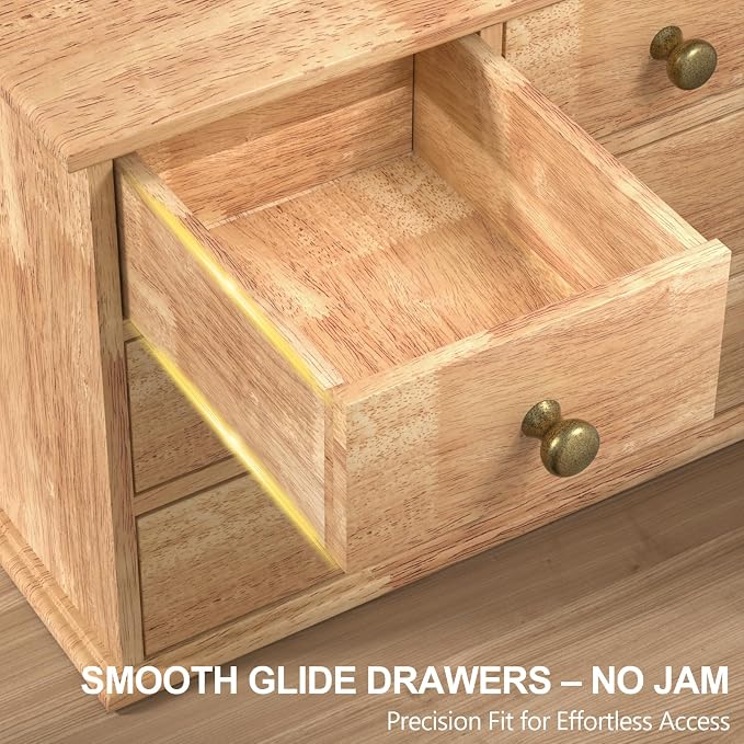 Oak Desk Organizer with Drawers, Durable Wooden Desktop Storage Box | 4 Drawer Tabletop Organizer with Metal Handle & Non-Slip Pad for Office, Bedroom, Bathroom, Vanity, Makeup, Light Burnt Brown